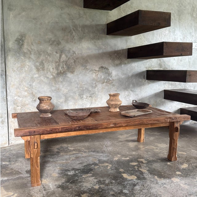 Large Coffee Table in Upcycled Golden Teak For Sale - Image 9 of 11