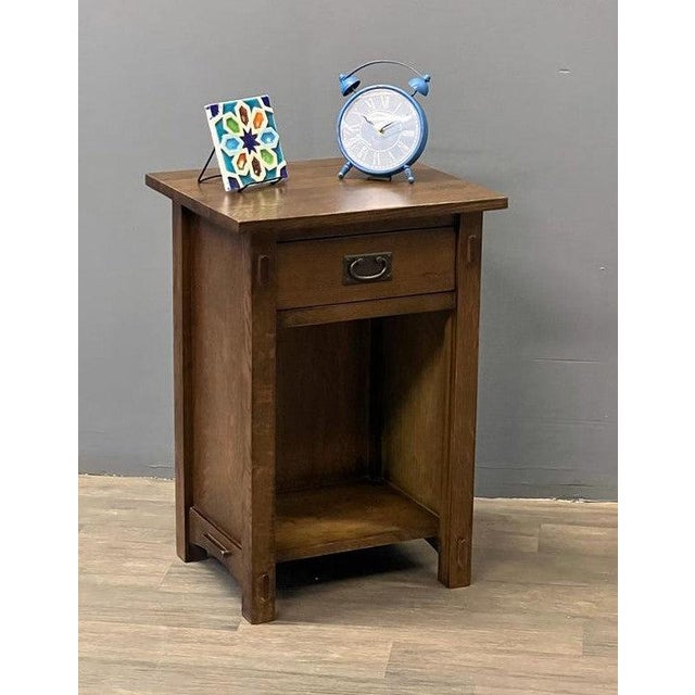 Brown Mission Solid Quarter Sawn Oak 1 Drawer End Table - Model A27 For Sale - Image 8 of 8