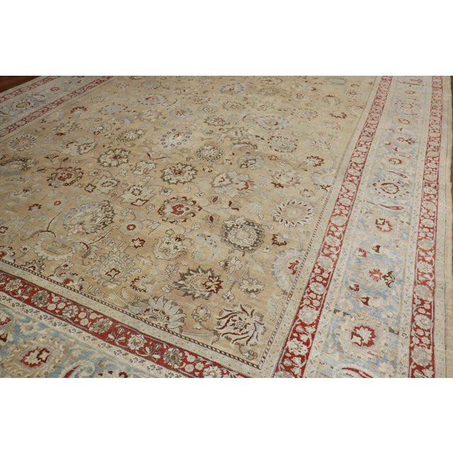 Early 20th Century Traditional Khaki Icy Blue Rust Antique Persian Meshed Rug, 20th Century - 12'2" x 16'8" For Sale - Image 5 of 6