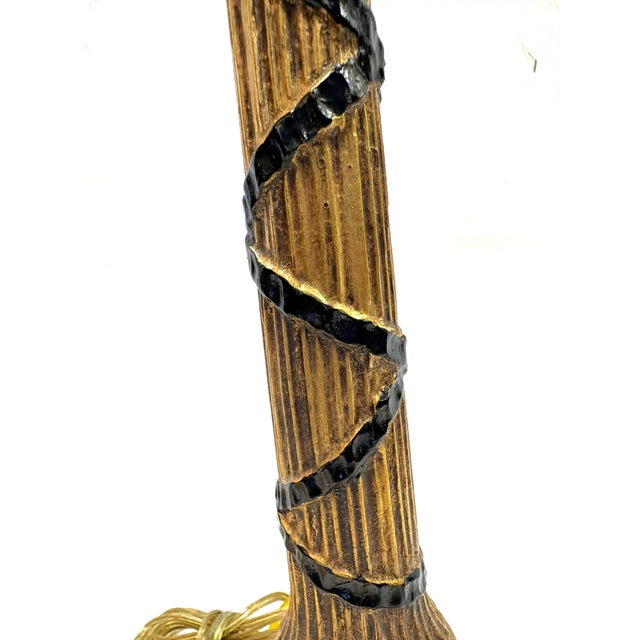 Vintage Hollywood Regency Style Gold Leaf Column Candlestick Lamps- A Pair For Sale - Image 13 of 18