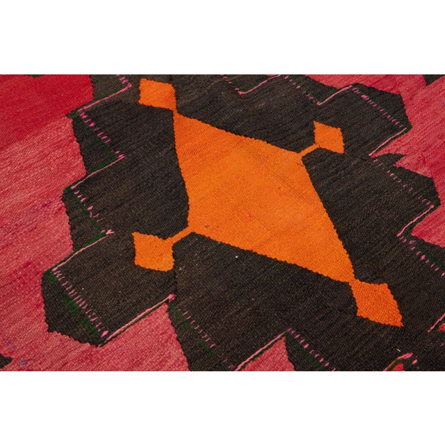 Textile 1960s Vintage Turkish Kilim Red Handmade Tribal Wool Rug For Sale - Image 7 of 10