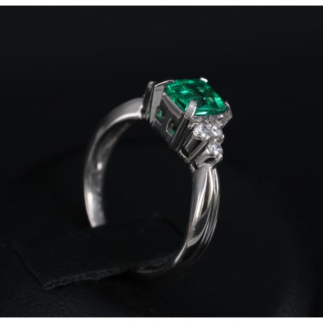 Late 20th Century Gia Colombian No Oil Emerald & 0.18ct Diamond Platinum Ring Size 6 For Sale - Image 10 of 18