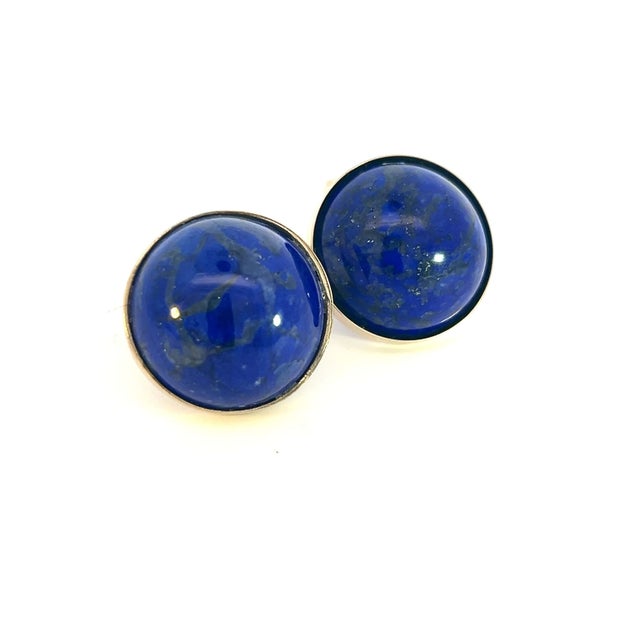 Metal Natural Lapis Lazuli Cufflinks 14k Y Gold 40 CTW Certified, Pair For Sale - Image 7 of 13