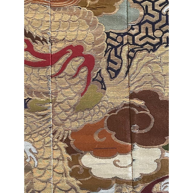 Green Framed Japanese Woven Textile Panel with Dragon Meiji Period For Sale - Image 8 of 14