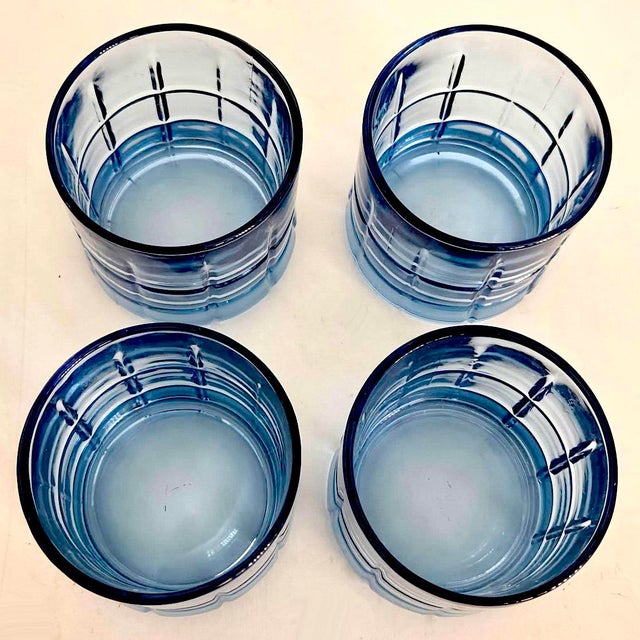 Vintage Anchor Hocking Old Fashioned Glasses in Tartan Blueberry, Set of 4 For Sale - Image 10 of 11