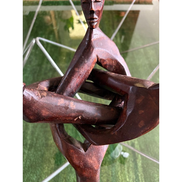 Vintage Hand-Carved Wood Interlocking Figures Sculpture For Sale - Image 9 of 13