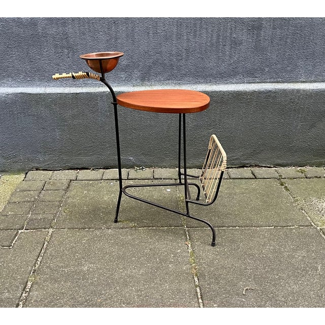 Danish Smokers Side Table and Magazine Rack in Teak and String Iron, 1950s For Sale - Image 9 of 10