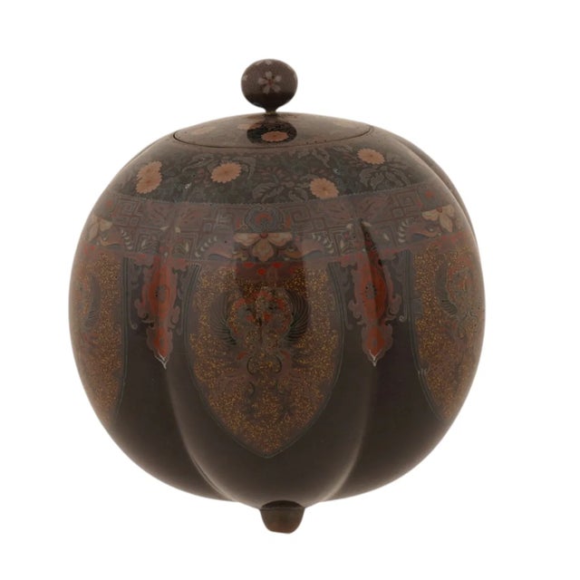 Japanese Cloisonne Enamel Pumpkin Shaped Covered Jar With Phoenix Meiji Period For Sale In New York - Image 6 of 6