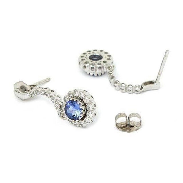 Contemporary Mid 20th Century Pair of Diamond & Sapphire 14k White Gold Dangle Earrings For Sale - Image 3 of 3