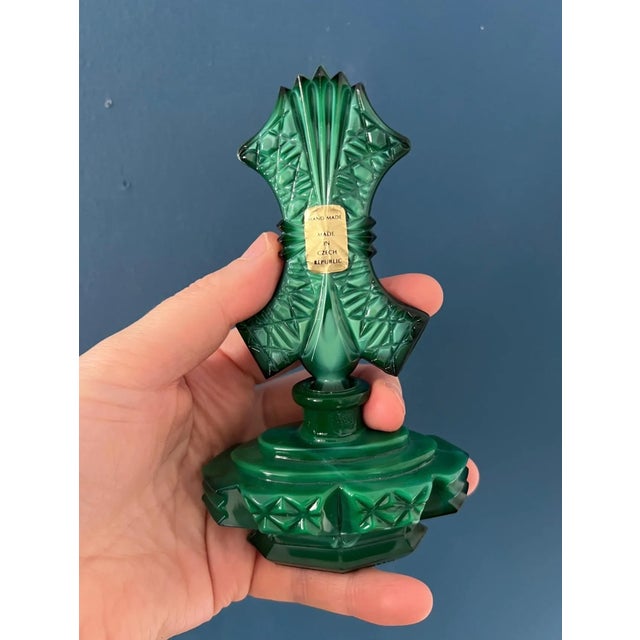 Art Deco Malachite Glass Perfume Bottles Pair For Sale - Image 15 of 18