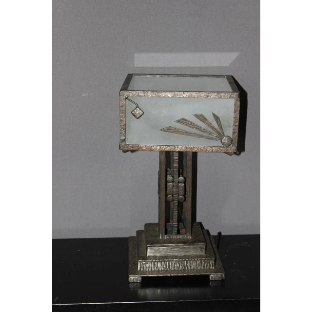 Art Deco Wrought Iron Lamp, 1930 For Sale - Image 4 of 11