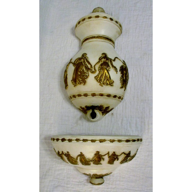 Vintage Roman Decorative Lavabo White With Gold Dancers and Oak Leaves Pottery - 2 Pieces For Sale - Image 11 of 11