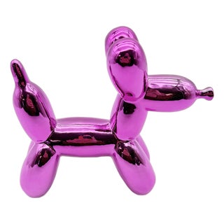 Metallic Fuchsia Ceramic Balloon Dog Figurine For Sale