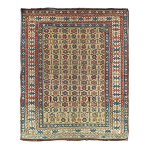 Late 19th Century Antique Kuba Rug With All-Over Geometric Design in Multi-Colors and Yellow