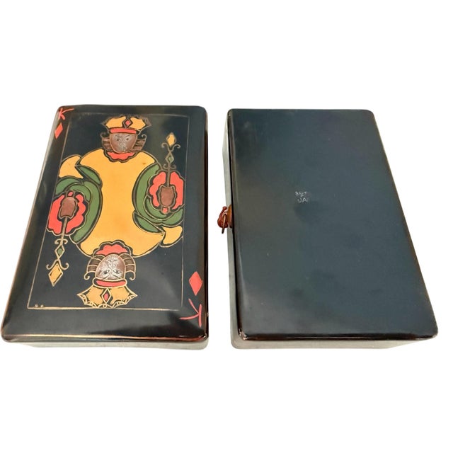 Japonisme Lacquered Japonisme Papier Mache Playing Card Holder For Sale - Image 3 of 5