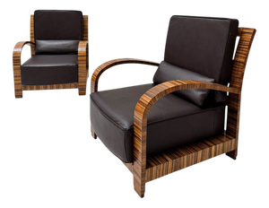 Vintage Art Deco Lounge Chairs with Leather Cushions, 1930s, Set of 2