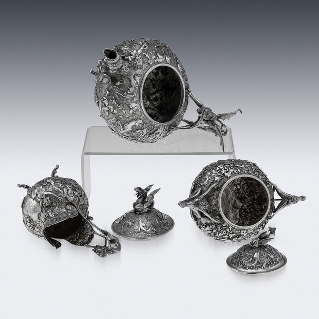 Metal Antique Italian Silver Three Piece Tea Set by G.Accarisi, 1890, Set of 3 For Sale - Image 7 of 18