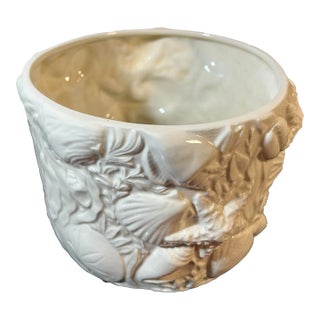 Vintage Italian Grotto Style Shell Form Glazed White Pottery Planter For Sale