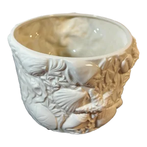 Vintage Italian Grotto Style Shell Form Glazed White Pottery Planter