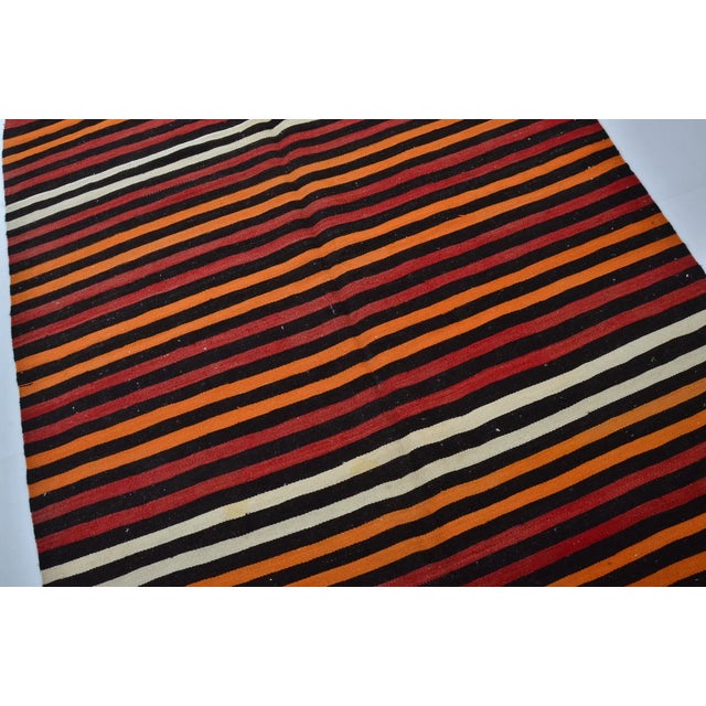 Vintage Mid-Century Turkish Striped Kilim Runner Rug in Orange, Red & Cream For Sale - Image 12 of 14