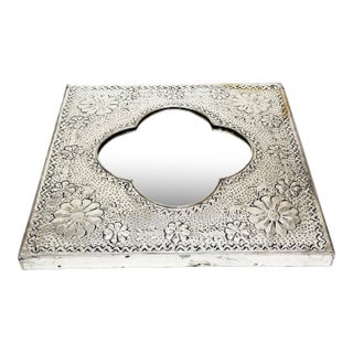 Vintage Mexican Punched Tin Geometric and Floral Boho Wall Mirror For Sale