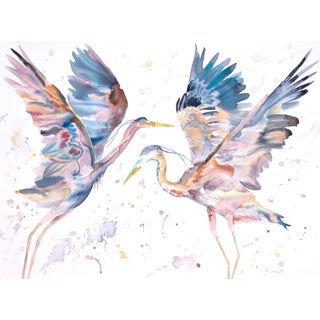 "Herons in Flight No. 9" Contemporary Original Botanical Flower Watercolor Painting by Elizabeth Becker For Sale