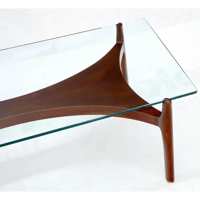 Sculptural Low Profile Teak Base Glass Top Danish Midcentury Coffee Table For Sale - Image 12 of 13