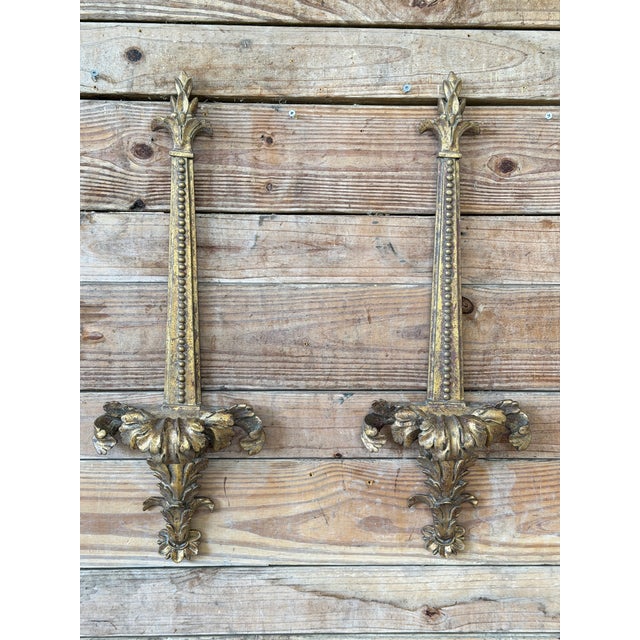Pair Regency Vintage Gilt Acanthus Leaf Wall Brackets / Plate or Picture Mounts For Sale - Image 12 of 12