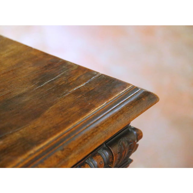 19th C. French Henri II Walnut Desserte Console With Lift-Top Marble Interior For Sale - Image 15 of 18