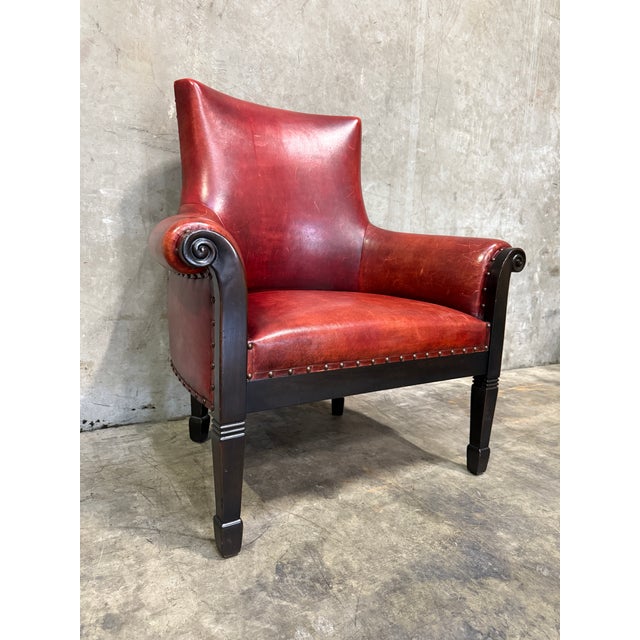 Vintage Leather Club Chair Oxblood Red Nailhead Regency Designer For Sale - Image 4 of 11