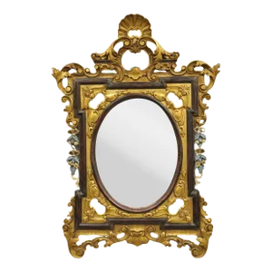 Vintage French Rococo Style Gold Gilt Scroll Carved Wood Italian Wall Mirror