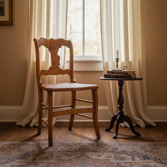 Late 19th Century Antique Birdseye Tiger Maple Cane Seat Chair-Federal Style-Accent-Side-Furniture For Sale - Image 5 of 11