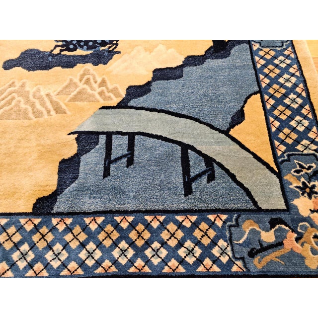 Chinese Vintage Chinese Art Deco Pictorial Rug, Hand-Knotted Wool, Early 1900s, 5' x 7' For Sale - Image 3 of 15