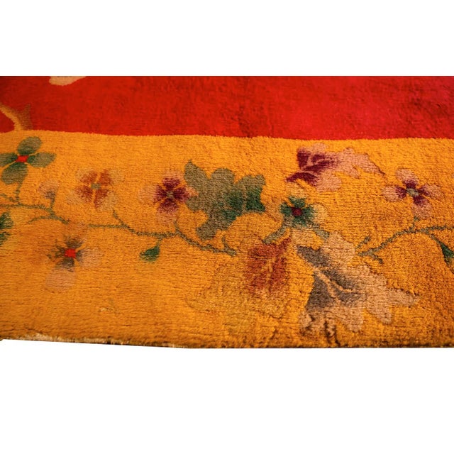 1920s Modern Red Field Asymmetrical Knotted Wool Antique Chinese Art Deco Carpet Rug For Sale In New York - Image 6 of 9