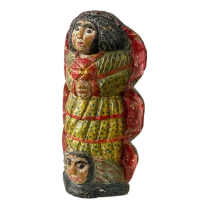 Vintage Folk Art Polychrome Carved Wood Santa Maria Santos Statue From Brazil