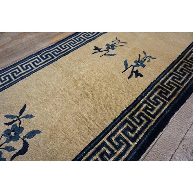 1900s Beige Medallion Floral Antique Chinese Peking Rug 2' 3''x 13' 6 Knotted Wool Carpet For Sale - Image 11 of 12