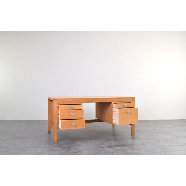 Randers Møbelfabrik Mid-Century Oak Desk by Chr. Rasmussen for Randers Møbelfabrik, 1970s For Sale - Image 4 of 18