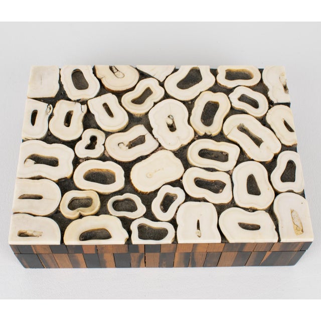 French Art Deco Bone Marquetry and Macassar Wood Box For Sale - Image 9 of 11