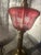 Antique Pink Cranberry Etched Glass Oil Lamp Converted to Electricity For Sale - Image 9 of 11