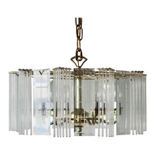 1970s Sciolari Style Glass Rod Beveled Glass Panel Chandelier For Sale