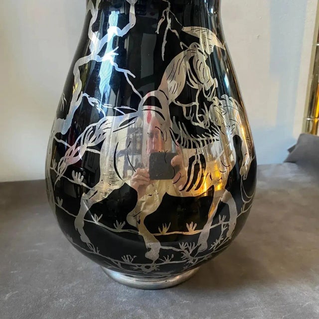 Metal 1930s Purple Glass and Sterling Silver Orientalist Italian Vase For Sale - Image 7 of 13