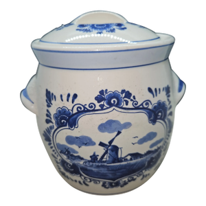 VTG Handpainted Delft Blue-Holland Jar Windmill With Lid 4.75” H