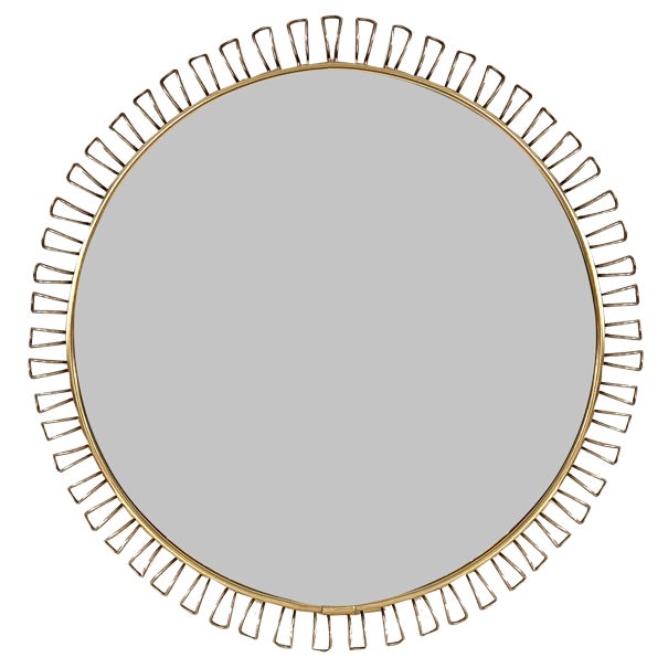 Large Mid-Century Round Sunburst Wall Mirror with Golden Metal Loop Frame, 1970s For Sale