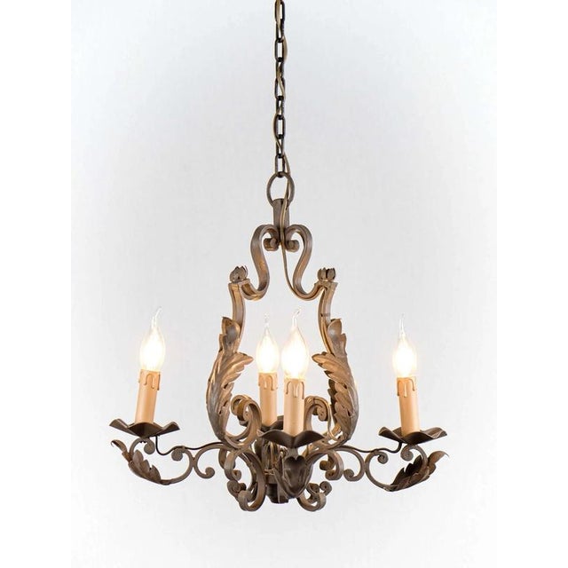 Vintage Metal Four-Arm Chandelier For Sale - Image 6 of 7