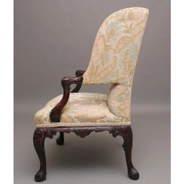 Brown Antique Carved Mahogany Library Armchair in the Chippendale Style, 1880 For Sale - Image 8 of 12