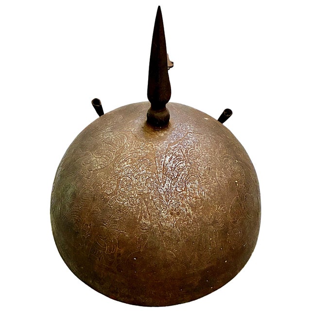 Antique Indo-Persian Kulah Khud Helmet With Engraved Motifs For Sale - Image 4 of 6