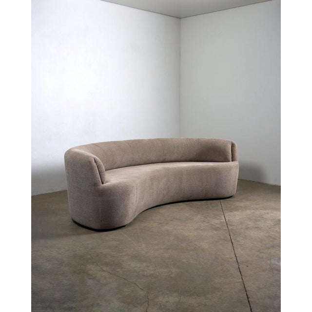 Curved Crescent Sofa in Textured Taupe Fabric For Sale - Image 9 of 11