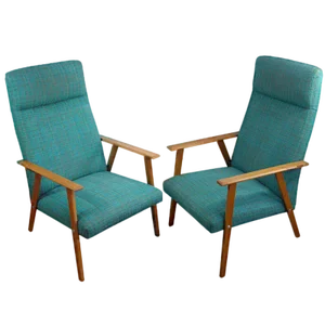 Set of Danish Teak High-Backed Armchairs, 1960s