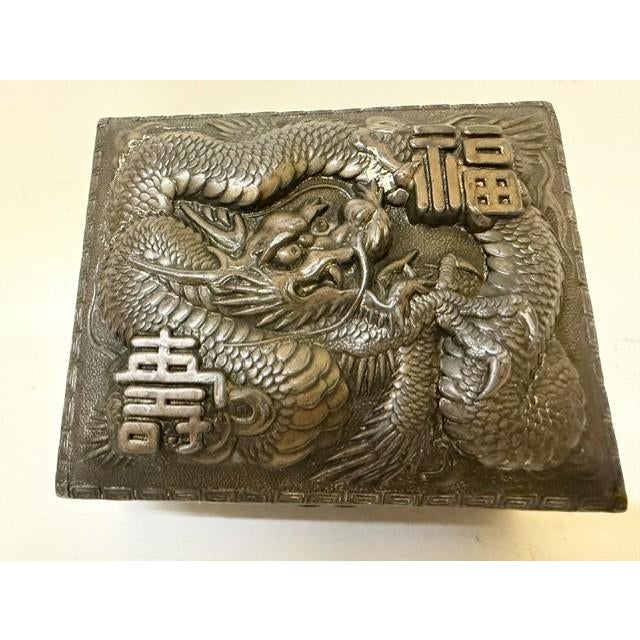 Antique Japanese High-Relief Dragon Metal Trinket Box, Circa 1920 For Sale - Image 11 of 18
