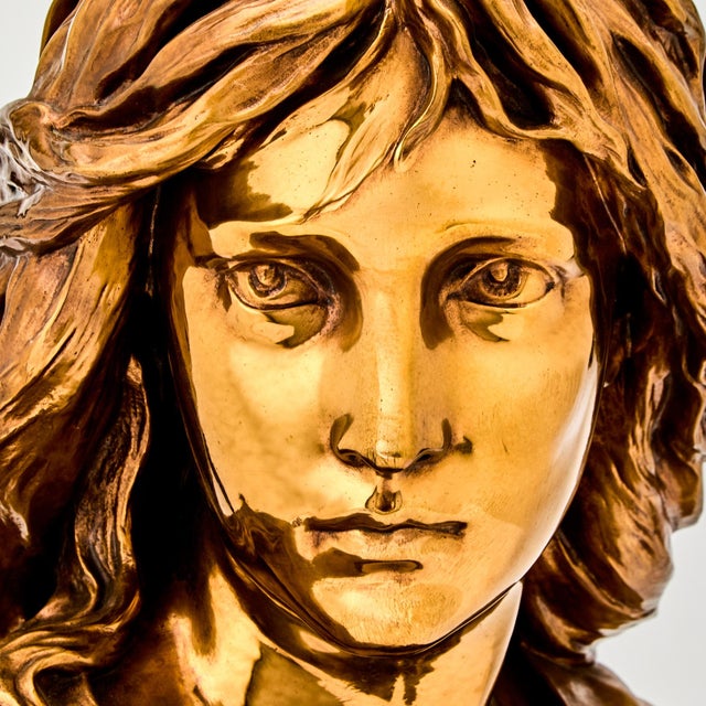 Metal French 19th Century Bronze Sculpture/ Bust of a Woman, Signed F, Barbedienne For Sale - Image 7 of 10
